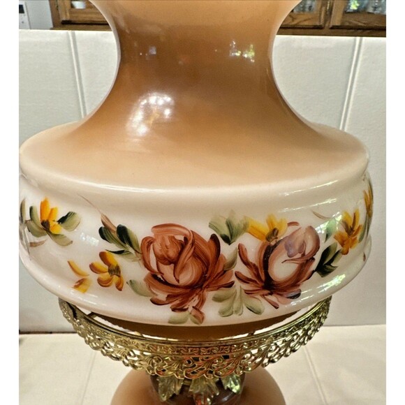 VTG Accurate Casting Hurricane Parlor Lamp Brown Floral Gone With The Wind WORKS - Picture 2 of 9